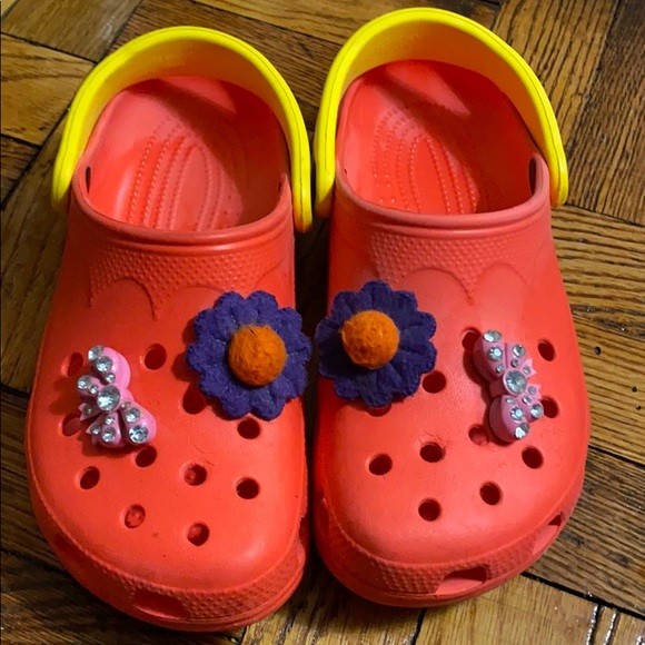 orange and blue crocs